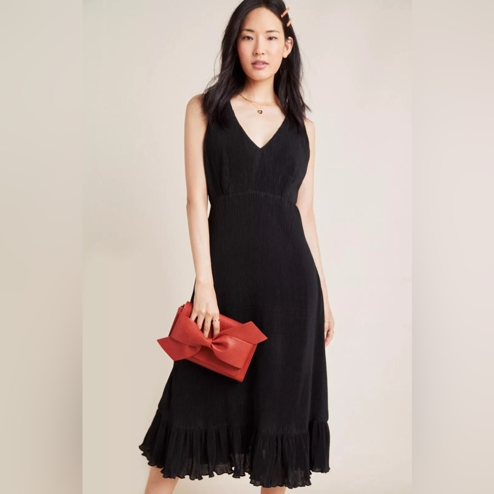 New Anthropologie Line and Dot Black Vera Pleated Maxi